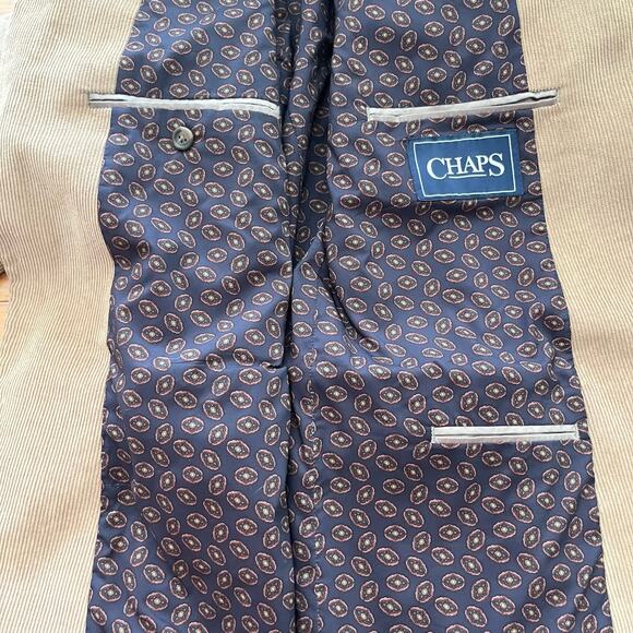 Chaps Tan Corduroy Blazer Size 46 Long Elbow Patches Sport Coat - Picture 6 of 15